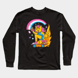 Very Cool Skater Cat Girl Long Sleeve T-Shirt